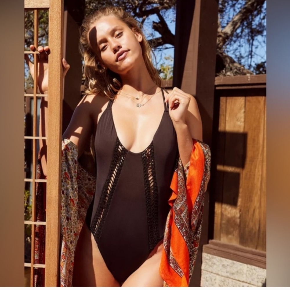 Out from Under Urban Outfitters crochet black one piece swimsuit size M
